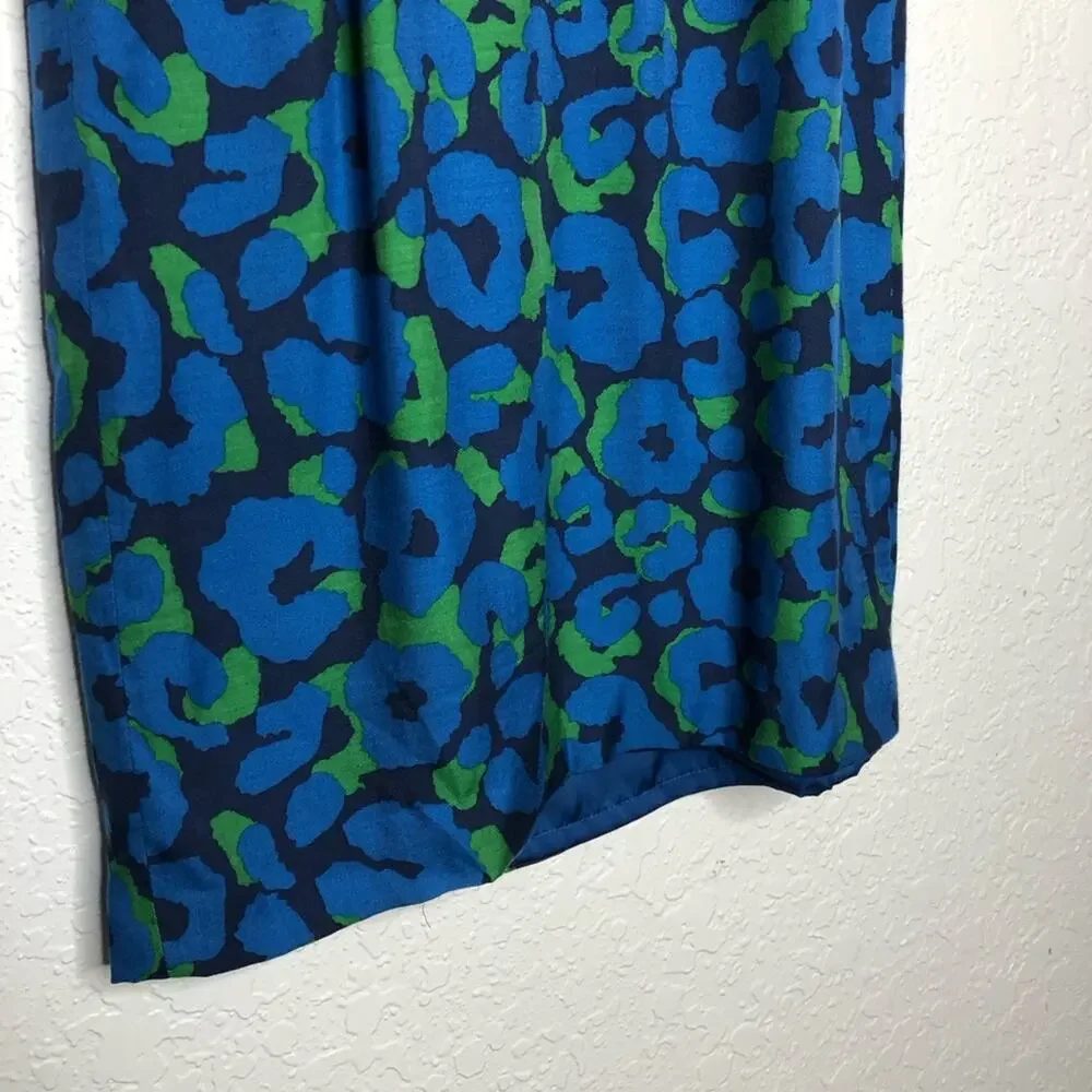 Boden blue green floral cap sleeve silk blend dress size 2R